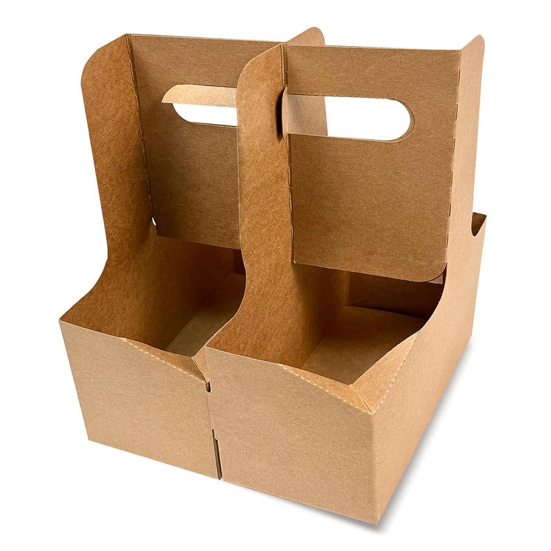 Nexboraque 50 Pack 2 Cup Kraft Drink Carrier with Handle, 2 or 4 Cup Kraft Paperboard Drink Carrier Disposable to Go Coffee Cup Holder for Hot or Cold Drinks, Food Delivery, Cafe - Image 3
